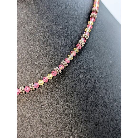 Elise Ryan 925 Sterling Silver Pink Clear Bicone Crystal Bead 18" Necklace - Picture 7 of 9